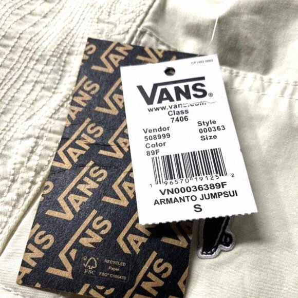 VANS Lizzie Armanto Jumpsuit Beige Cotton Stretch VN00036389F Size Women's Skate - Picture 6 of 6